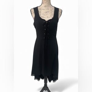 Hot Topic Black Lace-Up Corset Front Hi-Low Dress Size M Goth Emo Witchy